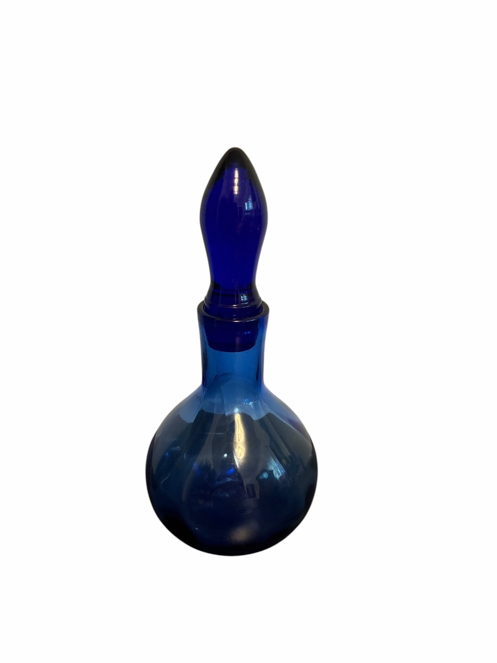 Blenko Hand Blown Optic Art Glass Perfume Bottle Cobalt Vintage